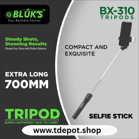 BX-310 Extra Long 700mm Selfie Stick + TriPod Stand